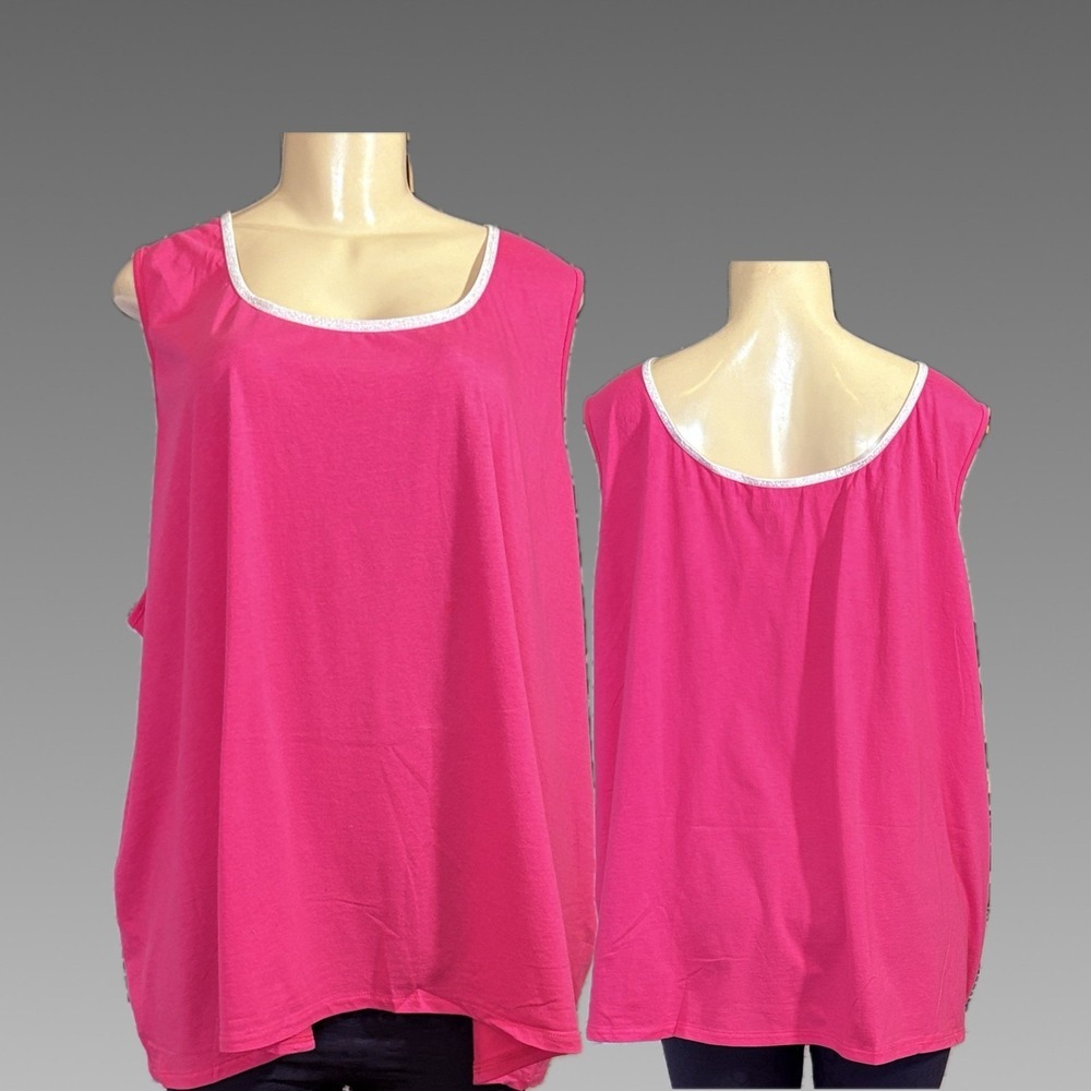 Denim 24/7 Pink 34/36 4X Sleeveless Metallic Trim Scoop Neck Sleeveless Tank Top